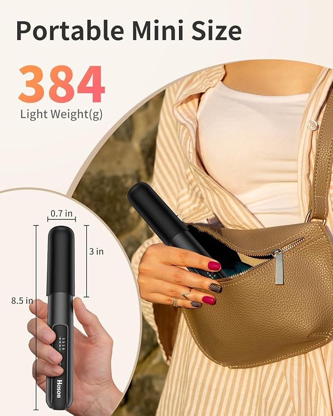 Cordless Flat Iron,Portable Mini Hair Straightener Travel for Bangs,Short Hair, Rechargeable Curling Iron for Touch Ups (Black)