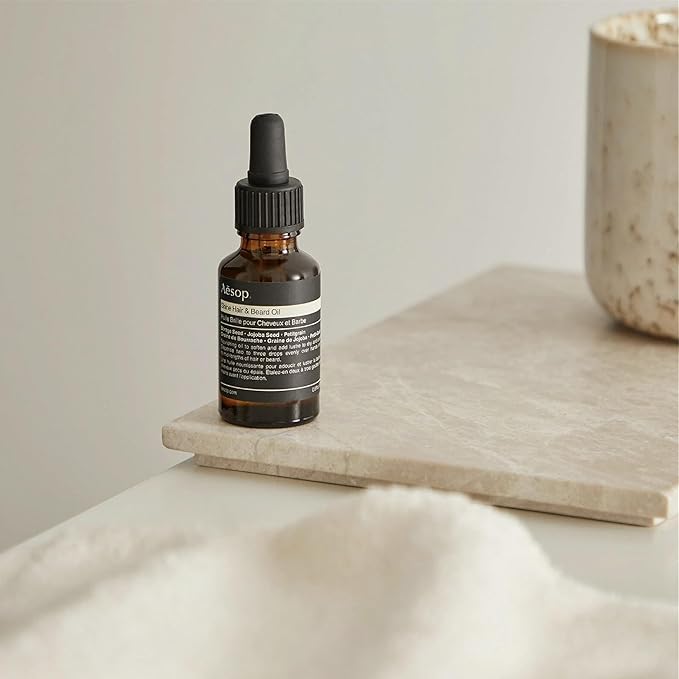 Aesop Shine Hair and Beard Oil | Moisture-Rich, Silicone-Free Oil for Full Beards and Hair | Softens Coarse Texture | No Greasy Buildup | Earthy Citrus Scent | 0.8 oz / 25 mL
