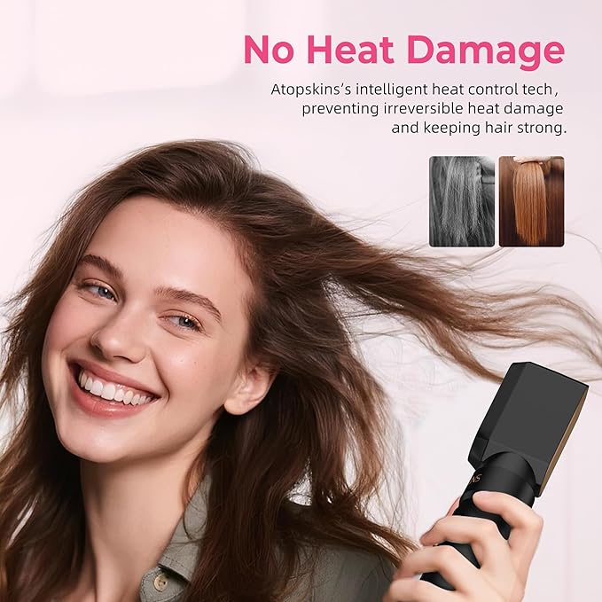 6 in 1 Air Styler Magic Hair Dryer Brush, Negative Ionic Blow Dryer Brush & 3 Heat Settings, Detachable Auto Curling & Straightening Volumizing, Frizz-Free Styling, Salon to Home Use (A-Black)