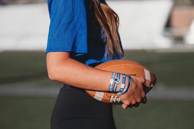 K'lani Game Day Hair Tie Bracelets – 5-Pack Stretchy No-Crease Hair Ties & Stylish Bracelets – Team Color Accessory for Hair or Wrist - BYU, Medium