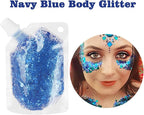MEICOLY Navy Blue Face Body Glitter,4th of July Face Glitter Accessories,Mermaid Sequins Chunky Glitter Face Paint for Face/Body/Hair/Eye/Lip,Sparkly Body Glitter for Women and Kids