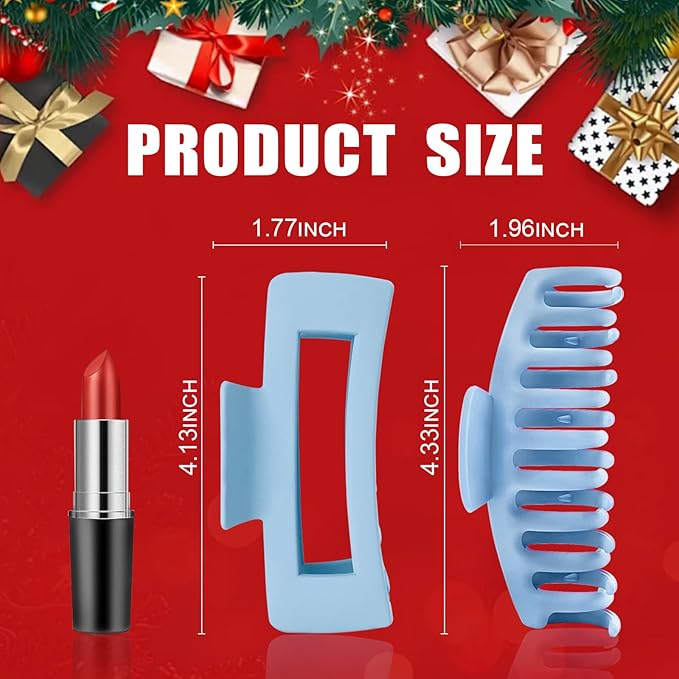 TOCESS Hair Claw Clips for Women - Large 8PK Neutral Matte Jumbo Square Hair Clips for Thick, Thin, Long, Short, Curly Hair Girls, Big Jaw Clip Set for Daily Use (Glacier Blue)