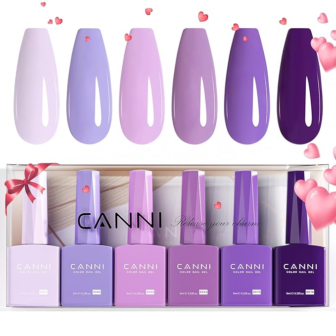 CANNI 6Pcs 9ml Hema-Free Purple Gel Polish,Dark Purple Gel Nail Polish Set,Light Violet Colors Gel Polish Kit, Soak Off LED Nail Gel Manicure Kit DIY at Home Salon Gifts for Women Girls
