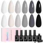 Beetles Gray Gel Polish Set Gel Nail Polish Winter Colors 2025 White Black Nude Neutral Gray Milky Soak off Uv Led Lamp Needed Manicure Salon DIY at Home Gifts for Women Soft Eclipse
