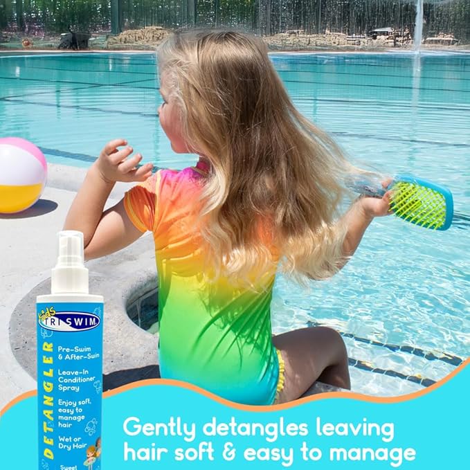 TRISWIM Kids Detangler Leave-In Conditioner Spray 8oz | Pre & Post Swim Hair Care | Helps Prevent Tangles, Dryness & Breakage | Soft, Easy-to-Manage Hair | Gentle Sweet Persimmon Scent