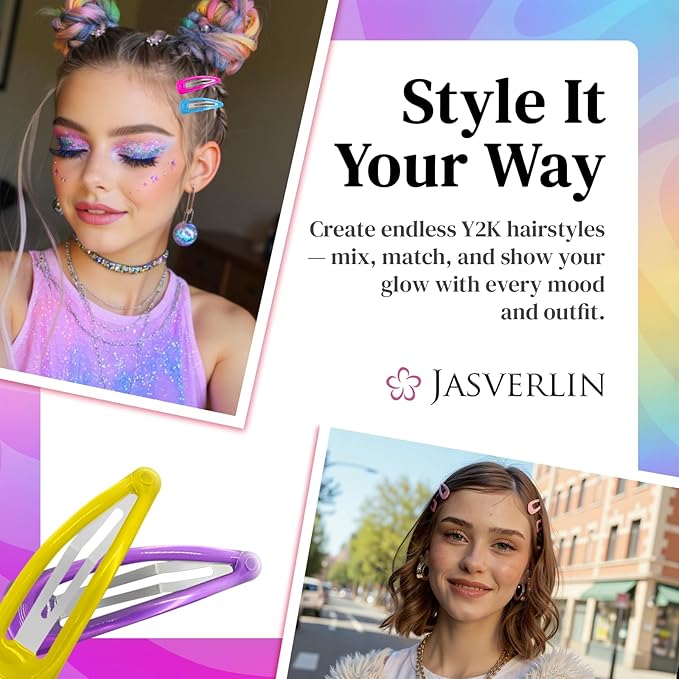 2.5” Large Snap Hair Barrettes for Women Girls, Y2k Colorful Cute Metal Flat Hair Clips for Kids Fine Thin Hair Styling Accessories, Big Neon Hairclips 6 Colors 30 Pcs