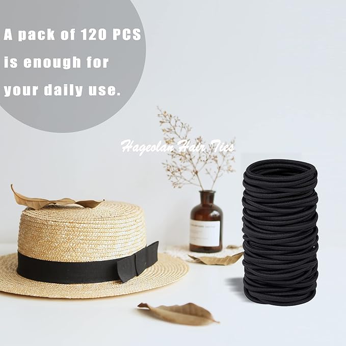 Elastic Hair Ties for Thick Heavy and Curly Hair 120 Pcs, Hair Bands for Women's Hair Black Ponytail Holders Bulk (4mm)