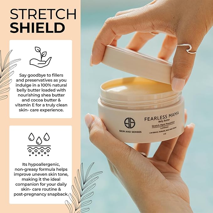 Fearless Mama Belly Butter – Luminous Scent Stretch Mark Cream for Pregnancy – Natural Moisturizer for Stretch Mark and Scar Care – Deep Hydration for Growing Bellies