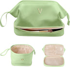 Cool Gifts for College Girl, Initial Large Makeup Bag, Bride To Be Gifts, Double Layer Cosmetic Bag, Waterproof PU Travel Toiletry Bag for Bachelorette Party Women Wedding Bridal, Bride Gifts