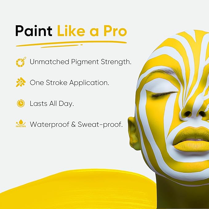 Blue Squid PRO Yellow Face Paint Stick - Waterproof Body Paint for Adults & Kids Eye Black Baseball, Softball - Vegan Hypoallergenic Twist-Up Non-Toxic Makeup Stick for Cosplay, Sports & SFX