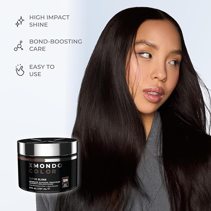 XMONDO Color 5N Dark Brown Color Depositing Mask & Glossing Treatment Infused with Bond Boosters for Nourishment, Revitalize & Repair, Vegan Formula, 8 Fl Oz