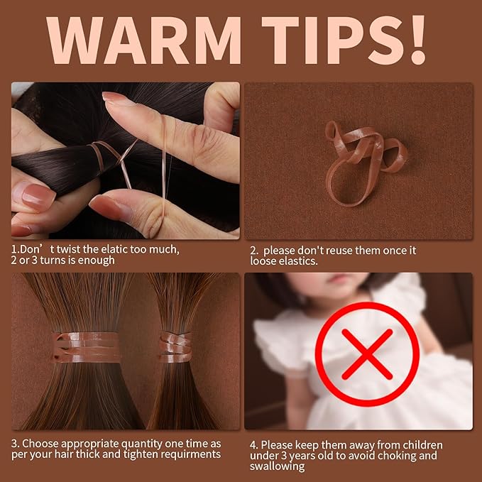 Teenitor Elastic Hair Bands, Small Hair Ties, 2000pcs, Light Brown