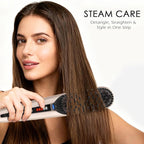 Tome Steam Hair Straightener Brush, 3-in-1 Ionic Straightening Comb with 2 Steam Levels, 3 Heat Settings (356°F–428°F), Dual Voltage 110-240V, Anti-Scald Design for Frizzy & Curly Hair Color Pink