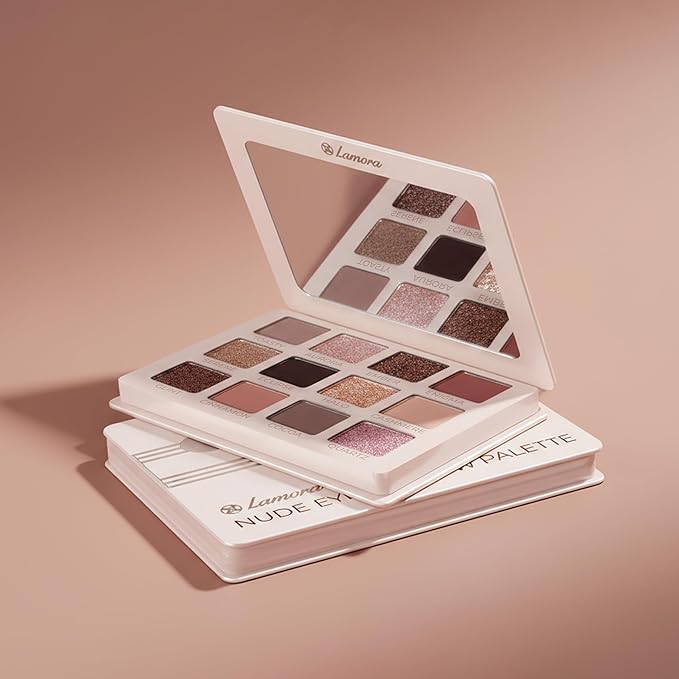 Lamora Nude Eyeshadow Palette - 12 Soft Pink Rose Shadows, Multi-Use Eye Makeup Palette with Matte & Shimmer Finishes, Ultra-Blendable Everyday Neutrals, Long-lasting Wear, Travel Makeup with Mirror