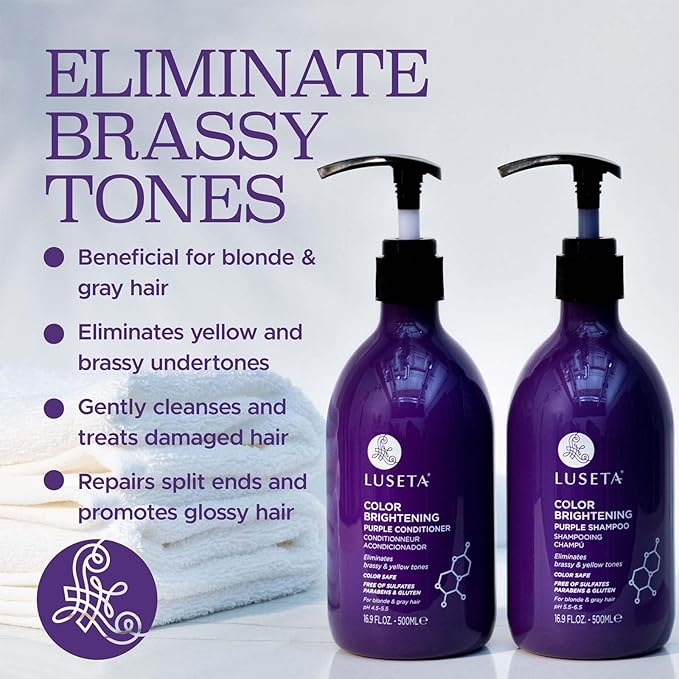 Luseta Purple Shampoo and Conditioner Set for Blonde, Gray - Color Treated Hair - Sulfate Free Paraben Free - Infused with Cocos Nucifera Oil for Curly and Damaged Hair - 2x16.9oz