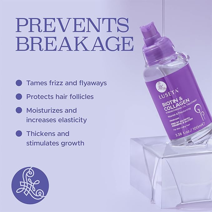 L LUSETA Biotin Hair Growth Serum with Collagen, Hair Oil for Thin and Damage Hair Growth Oil, Biotin growth serum for Frizzy & Damaged hair, Thickening and Healthier Scalp for Men & Women 3.38 Fl Oz