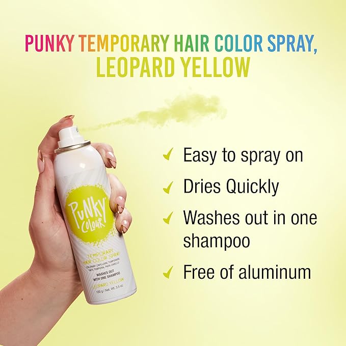 Punky Temporary Hair Color Spray – Leopard Yellow, Instant Vivid Temporary Hair Dye for Women, Wash Out, Hair-Color Spray, 3.5 oz