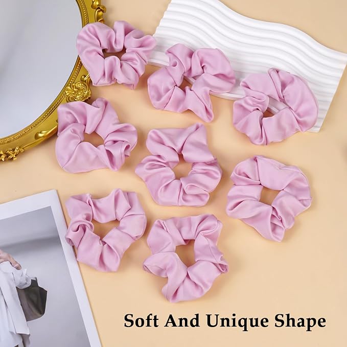 Satin Scrunchies for Women – 8PCS Pink Silk Hair Ties – No Crease, Frizz-Free, Gentle Elastic Hair Bands for Thick & Thin Hair, Soft & Stylish Hair Accessories Gifts
