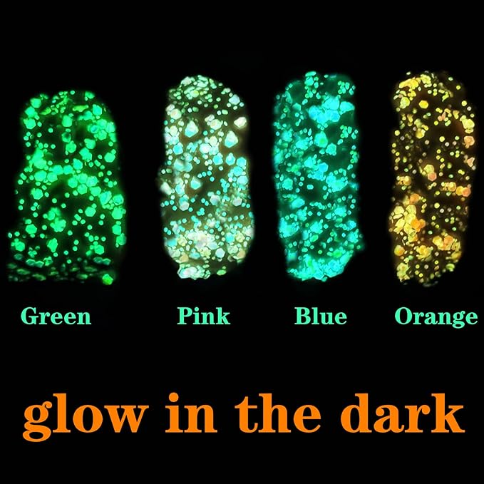 MEICOLY Glow in The Dark Body Face Glitter Gel,Luminous Halloween Sequins Chunky Glitter, Self-Adhesive Neon UV Blacklight Glitter for Body Face Hair Festival Sparkling Body Glitter for Women,Blue
