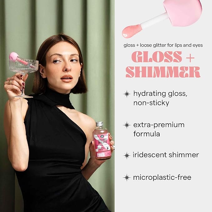 SARELLY, Lip Gloss + Shimmer, Lychee Mojito & Dazzling Flakes, Makeup, Vegan Lip Shine, Sarelly Creative Lab