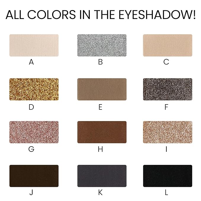 Erinde Nude Brown Eyeshadow Palette, 12 Colors Matte Shimmer Beige Silver Gold Taupe Champagne Gray Black Eye Shadow Palette, Highly Pigmented Long Lasting Waterproof Eyeshadow Pallete, 01