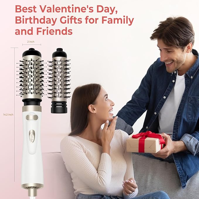 3 in 1 Rotating Hair Dryer Brush, Auto Rotating Blow Dryer Brush Spinning with 2 Brushes (2" & 1.5"), Negative Ionic Brush Blow Dryer, Round Brush Blow Dryer Volumize Curling 100-120V