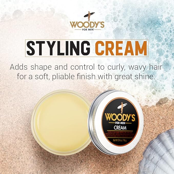 Woody's Men Hair Styling Cream - Matte Finish Clay Pomade for Men, Controls Curly & Wavy, Water-Soluble & Mild Hold Hair Clay, 3.4 oz, 2 Pack