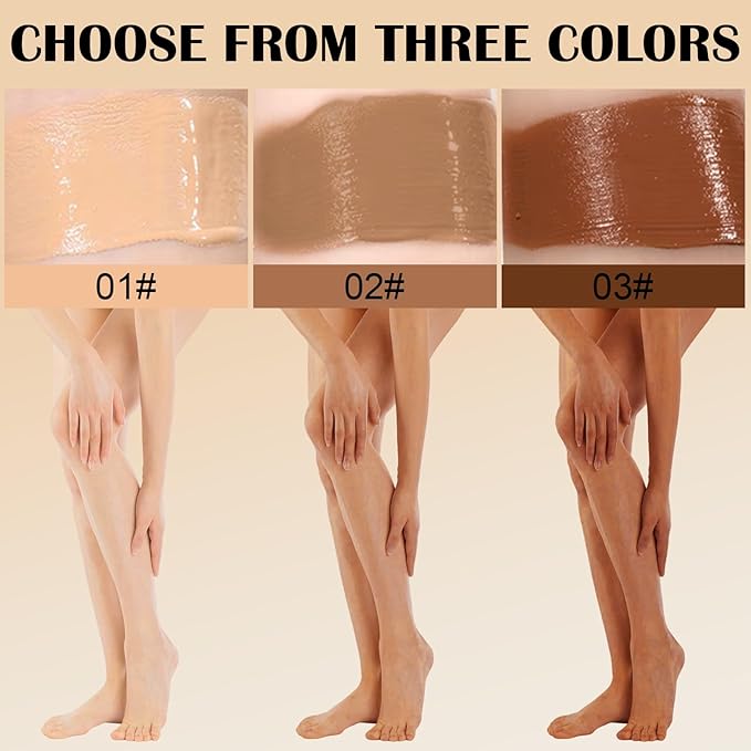 Waterproof Leg & Body Makeup Cream with Puff, Transfer-Resistant Full Coverage Concealer for Tattoos, Scars & Varicose Veins, Long-Lasting Natural Finish Foundation for All Skin Tones, 03