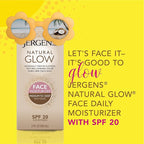 Jergens Natural Glow Face Self Tanner Lotion with SPF 20, Sunless Tanning, Medium to Deep Skin Tone Moisturizer, Daily Facial Sunscreen, Oil Free, Broad Spectrum UVA and UVB Protection,2 Oz(Pack of 2)