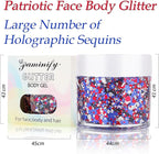 Red White Blue USA Patriotic Face Glitter,4th of July Accessories Hair Glitter for Kids,Blue Body Glitter Face Paint,Fourth of July Outfits for Women,Festival Party Celebrations Makeup