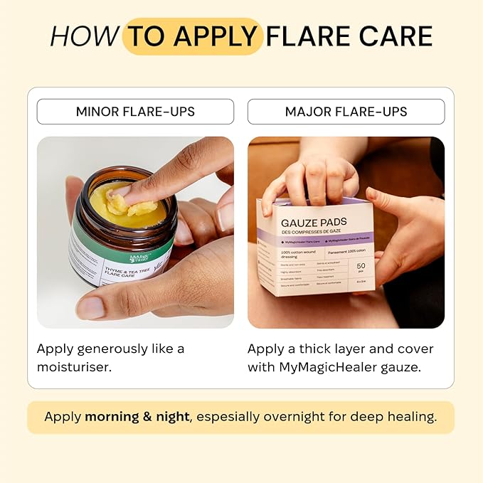 MyMagicHealer Thyme & Tea Tree Flare Care | Ingrown Hair, Razor Bumps, Blind Pimples, Bartholin, Pilonidal Cysts | Folliculitis Cure | Piercing Care w/Egg Yolk Extract & Tea Tree 4 oz