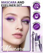 Purple Waterproof Colored Mascara&Eyeliner,5D Fiber Mascara for Eyelashes Volume and Length,Smudgeproof Color Waterline Gel Eye Liner Pen Lengthening Curling Máscara Women Party Stage Use Makeup Gift