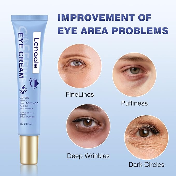 Caffeine Eye Cream, Under Eye Cream for Dark Circles and Puffiness, 5 in 1 with Retinol Niacinamide Hyaluronic Acid& Peptides - Eye Cream Anti Aging for Reduce Wrinkles, Puffiness and Bags Under Eyes