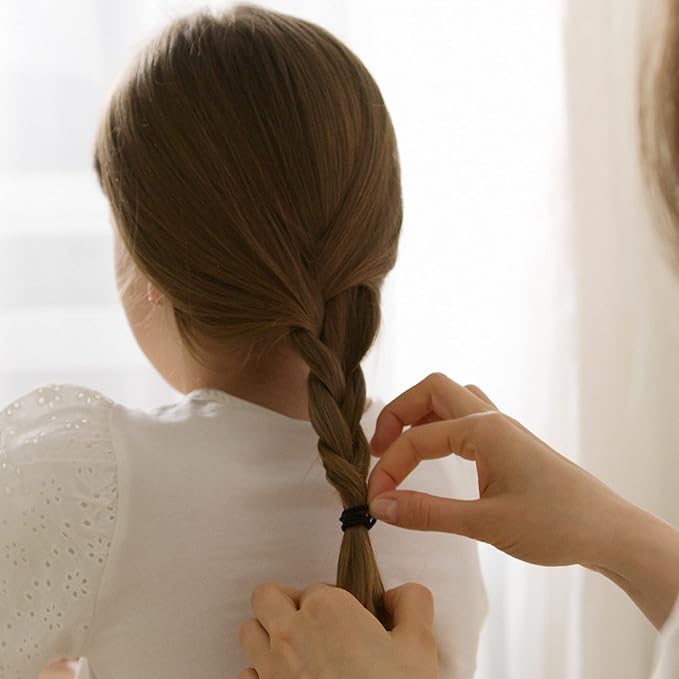 Small Hair Elastics, Black Hair Ties Ponytail Holder Fine Thin Medium Hair No Pull Long Lasting Braid Hair Styling Rubber Bands for Women 8-14 Girl Men 2mm 80 Pieces (Black)