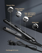 Wavytalk Pro Mini Temperature Adjustable Hair Straightener - 0.7 Inch Small Flat Iron for Short Hair, Curls, Bangs, Travel Use, Dual Voltage, Extended Size, Black