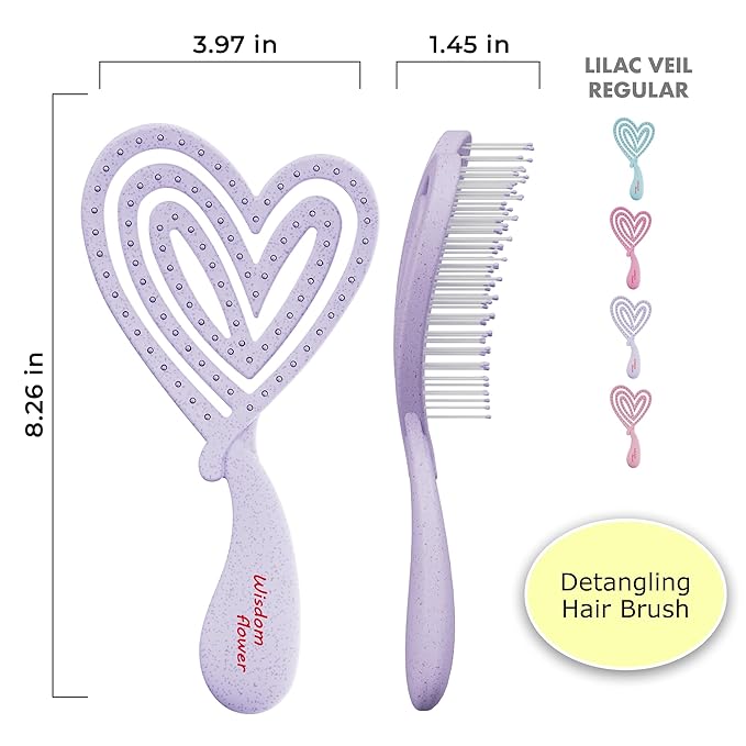 Detangler Brush – Heart-Shaped Detangling Brush for Curly, Wavy, Thick Hair – Lilac Veil Hairbrush for Women with Bowl-Curve, Flexible Bristles, Blow Dryer Safe, Regular