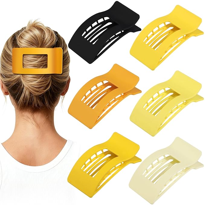 French Flat Hair Clips for Women 6pcs Hair Claw Clips for Thick or Thin Hair Matte Claw Clips for Girls Barrettes Non-Slip Strong Hold Hair Accessories for Women (Yellow)