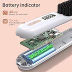 Hair Straightener Brush, Portable Cordless Straightening Brush for Travel, Negative Ion Hot Comb Hair Straightener with 9 Temps for Women, Anti-Scald Ceramic, Fast Charge