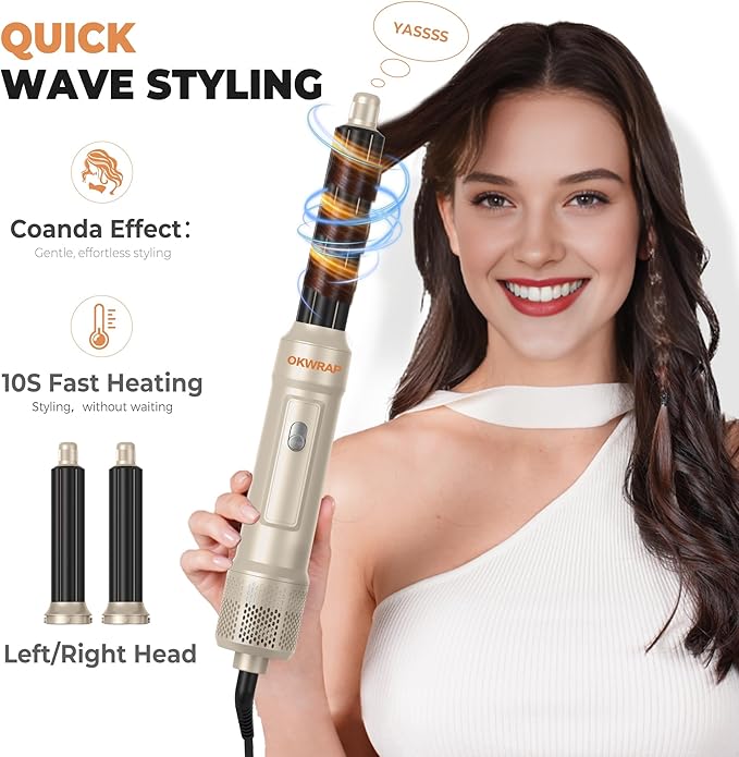 6 in 1 Blow Dryer Brush, Upgrade Hair Dryer Brush Set Negative Ion Air Styler Curling Wrap Air Curler, Hot Air Brush Curling Iron Hair Styling Tools As A Gift for Straight/Curl/Dry/Smooth
