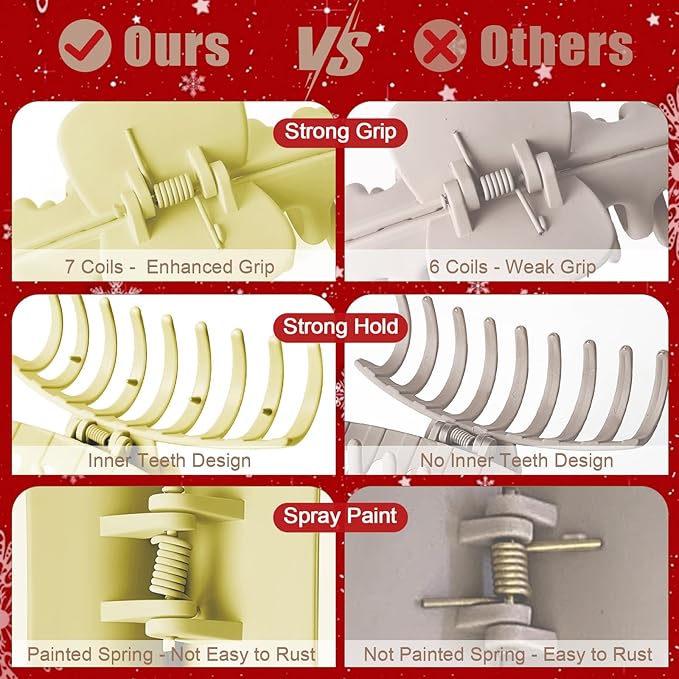 TOCESS Hair Claw Clips for Women - Large 8PK Neutral Matte Jumbo Square Hair Clips for Thick, Thin, Long, Short, Curly Hair Girls, Big Jaw Clip Set for Daily Use (Lemon Yellow)