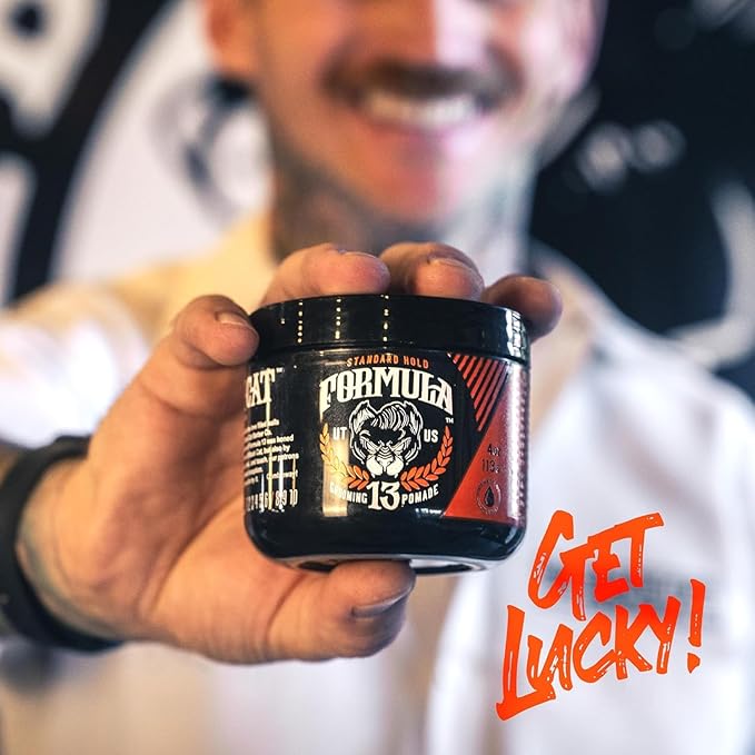 Formula 13 Pomade for Men - Medium Hold Water Based Mens Hair Gel and Hair Wax - Mens Hair Pomade, Hair Gel for Men, and Hair Clay that has a Warm Masculine Fragrance, Great Slick Back Hair Products
