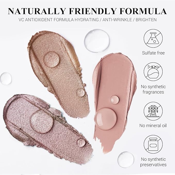 Brown Eyeshadow Stick Makeup Set 3PCS, Neutral Shimmer And Matte Cream Eye Shadow Palette, Metallic Bronze Smoky Eyeliner Brightener Crayon Pencil Kit, Ideal Gift for Women -Rosewood Bloom