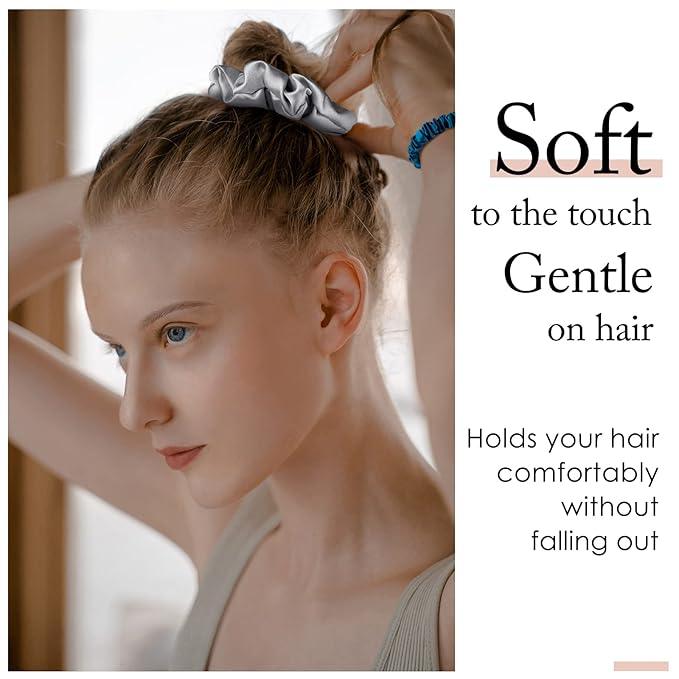 OLESILK 100% Mulberry Silk-Scrunchies for Hair Sleep, Women Grils Silk Hair Ties for Frizz & Breakage Curly Hair, No Damage, Elastics Ponytail Holder, 3 Pack