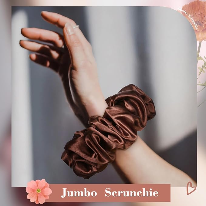 CEELGON Chocolate Big Satin Scrunchie6.5 Inches Jumbo Scrunchies Silky Hair Ties Oversized Ponytail Holderfor Thick Curly Hair Extra Large Hair Accessories for Women (Chocolate)