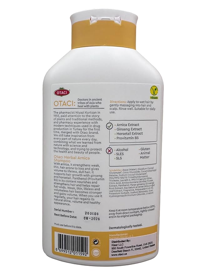 OTACI Herbal Strengthening and Volumizing Shampoo with Arnica, Everyday Use For Weak, Fine, and Flat Hair, Horsetail, Ginseng, Provitamin B5, No Paraben, No Silicon, No Alcohol 13.5 Fl Oz