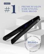 GLAMPALM Hair Straightener 1" Ceramic Flat Iron Infused with Vita C, Korea's No.1 Professional Salon Tool, 3D Swivel Cord & Dual Voltage, Digital LED(210°–450°), 20s Fast Heat-Up, Pure Black (GP201T)
