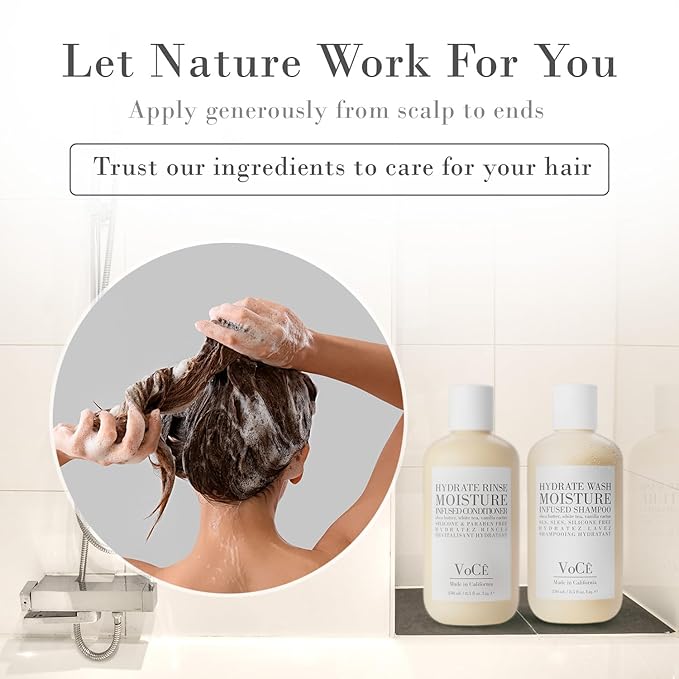 VoCÊ Haircare Natural Hydrating Conditioner - Rinse | Deep Moisturizing, Anti-Frizz, Sulfate-Free, Non-Toxic, Vegan Haircare for Women and Men with Shea Butter, White Tea, Vanilla Cactus (8.5 oz)