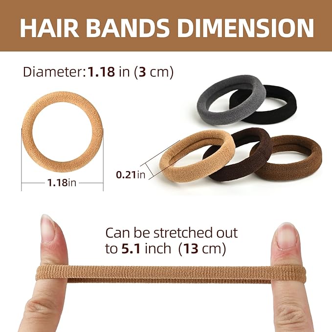 Hair Bands Hair ties for Thick Hair, 50PCS Seamless Cotton Simply Ponytail Holders Headband Scrunchies Hair Accessories No Damage (Neutral Colors)