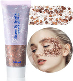 MEICOLY Brown Body Glitter,Deer Maroon Face Glitter Gel,Mermaid Sequins Halloween Glitter Face Paint,Chunky Glitter for Face Body Eye Lip Hair,Glitter Makeup for Women and Kids