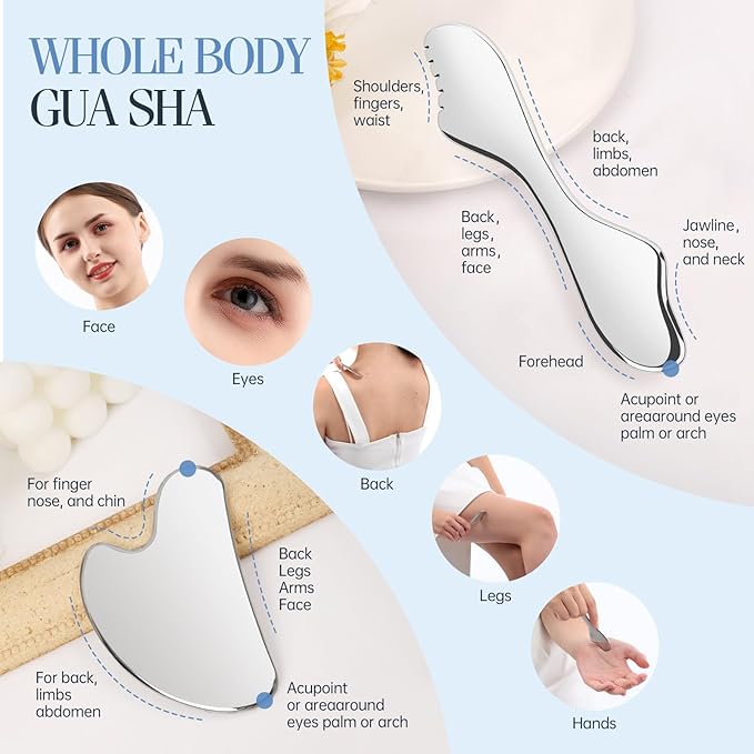 2Pcs Gua Sha Facial Tools Set,Guasha Massage Tool for Face&Body, Manual Massage Tool for Lymphatic Drainage &Jawline Sculpting & Puffiness Reducing,Gua Sha Muscle Scraper Tool,Skin-Care Tool